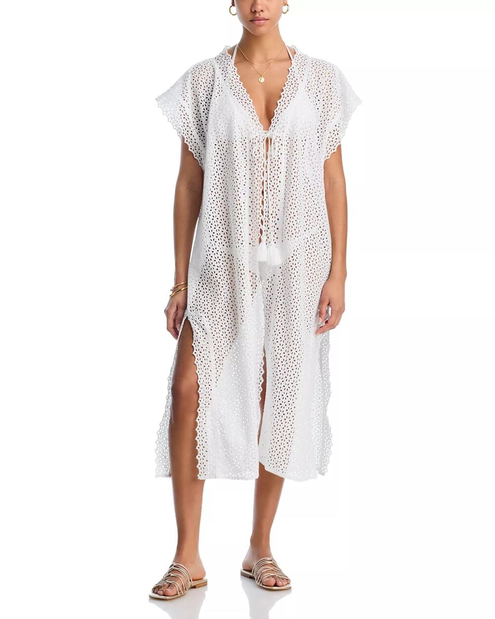Echo Longline Eyelet Robe in White